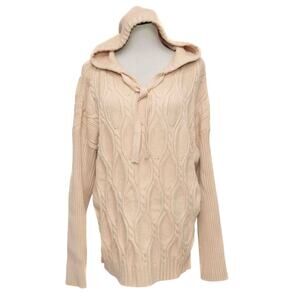 Anthropologie Fate Cream Hooded Cable Knit Sweater Size Large